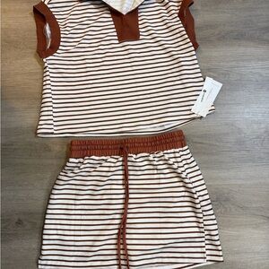 NWT Fisoew Striped Tennis Set Size Small Athletic Skirt & Polo